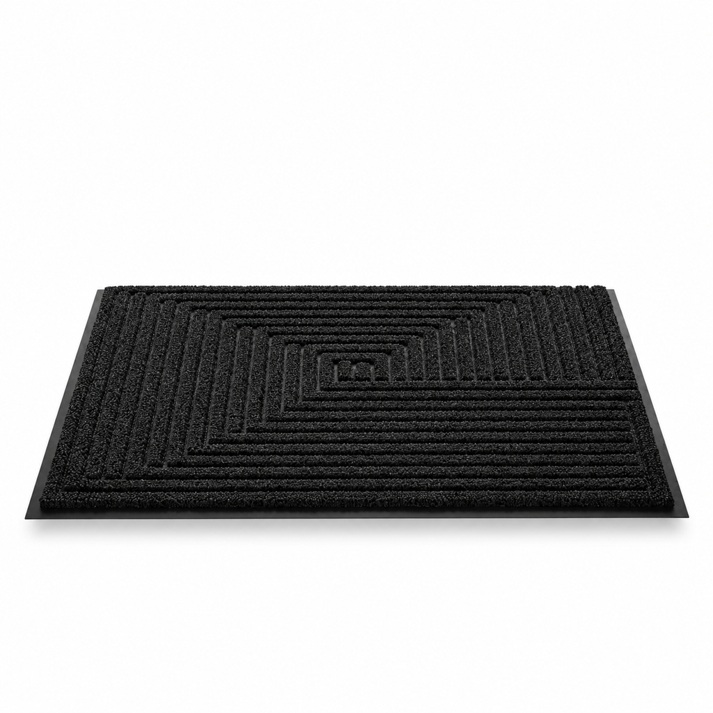 Black Geometric Rubber Doormat
