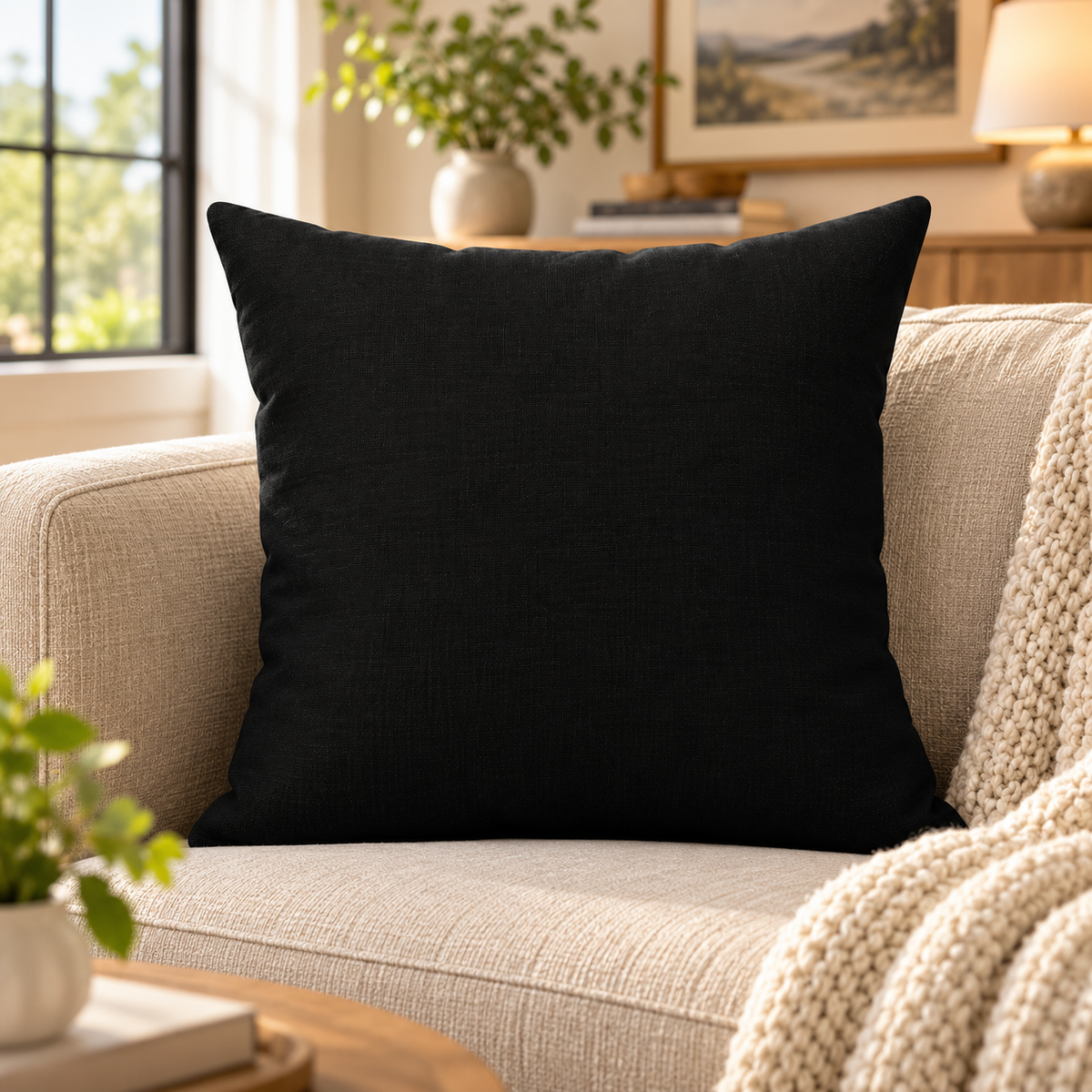 Black Minimalist  Throw Pillow