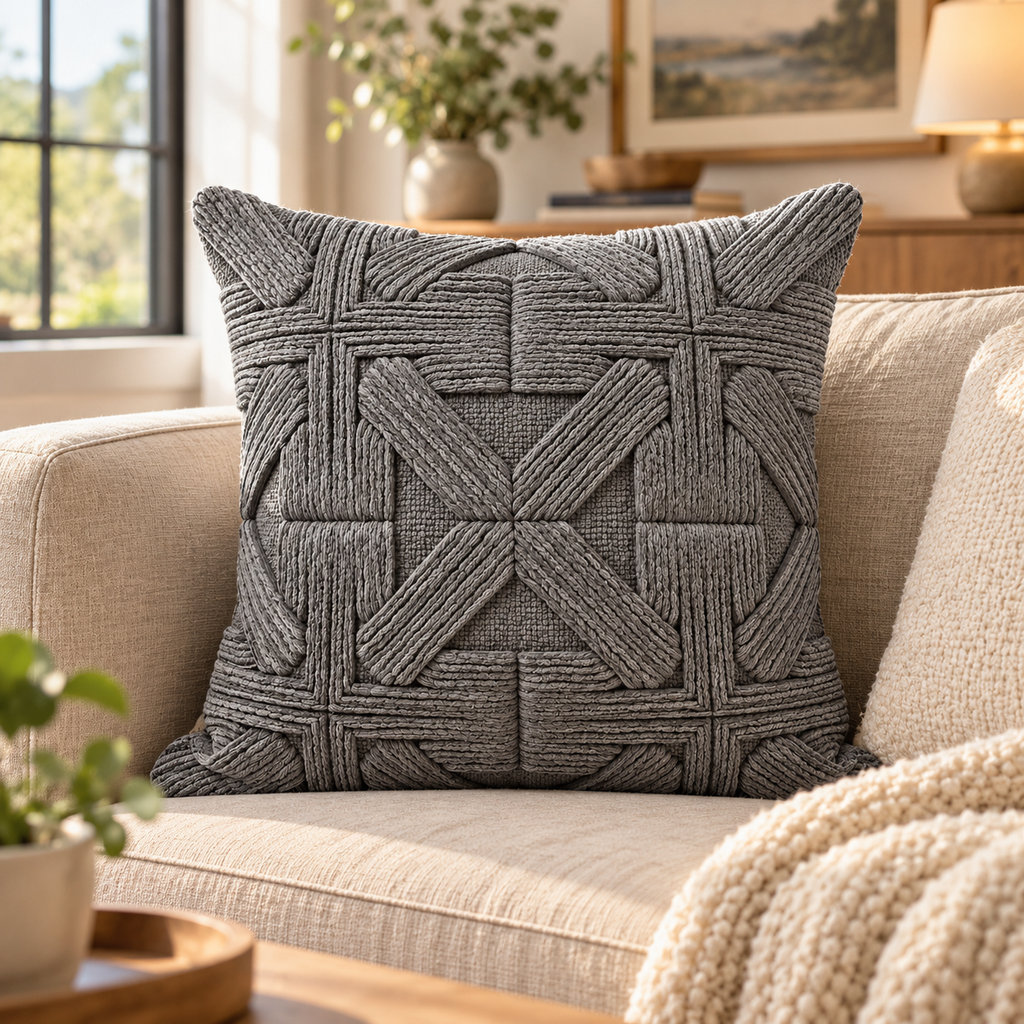 Gray Textured Throw Pillow