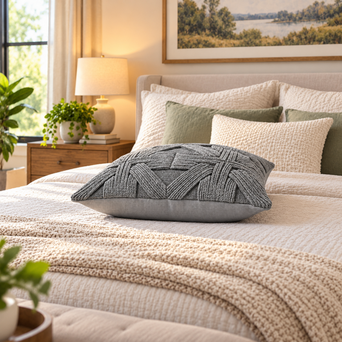 Gray Textured Throw Pillow