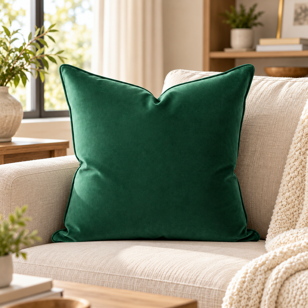 Green Velvet Decorative Throw Pillow