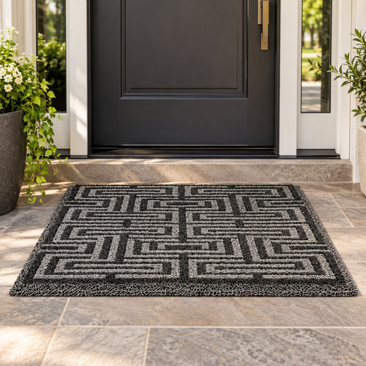 Gray Geometric Maze Doormat
