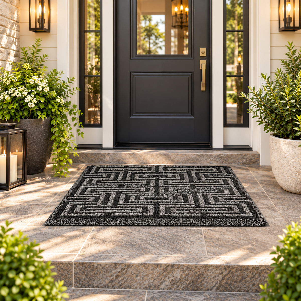 Gray Geometric Maze Doormat