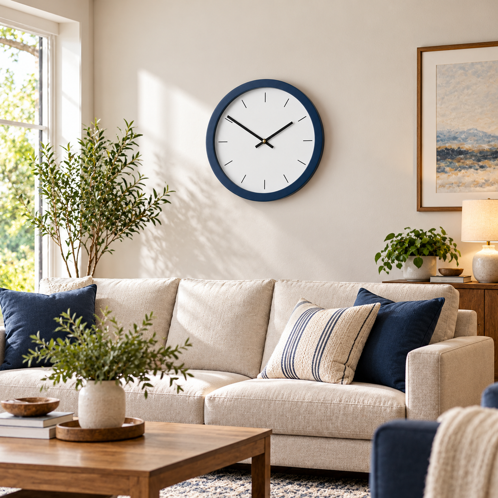 Navy Blue Minimalist Round Wall Clock