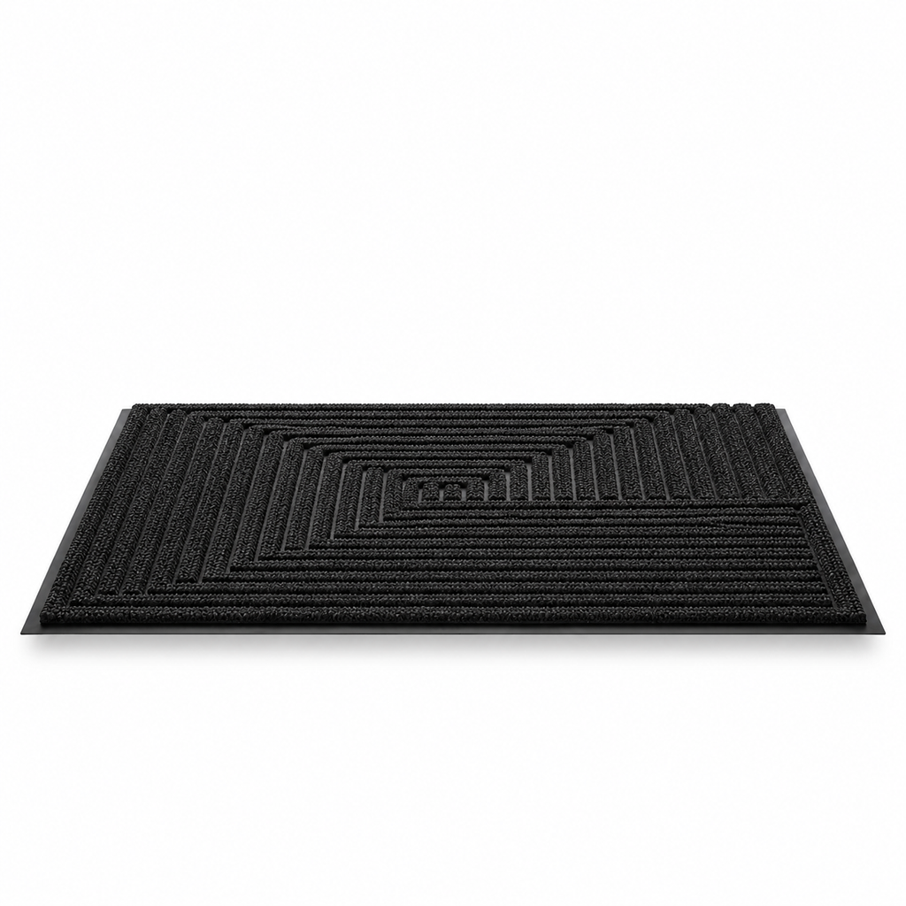 Black Geometric Rubber Doormat
