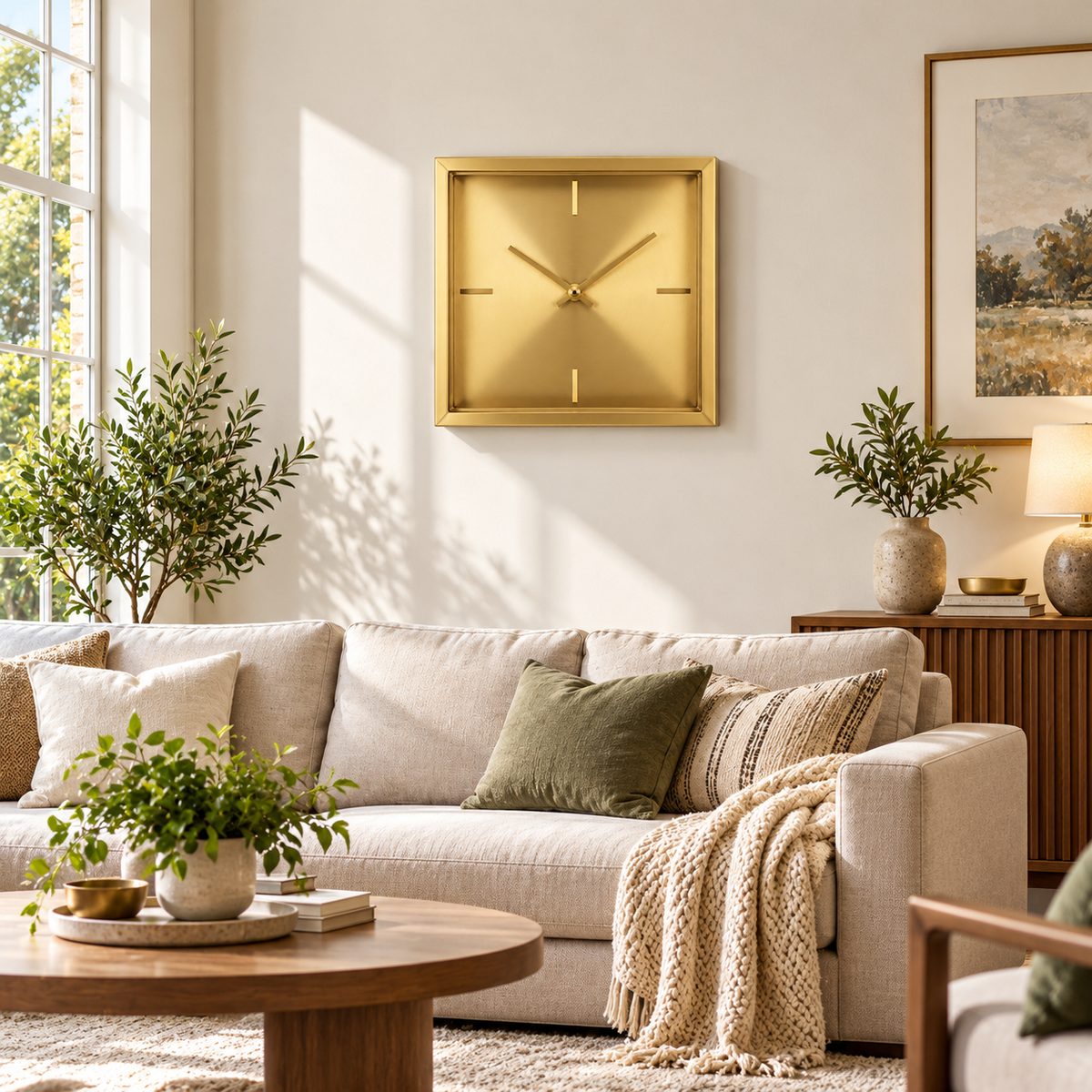 Gold Sunburst Modern Square Wall Clock