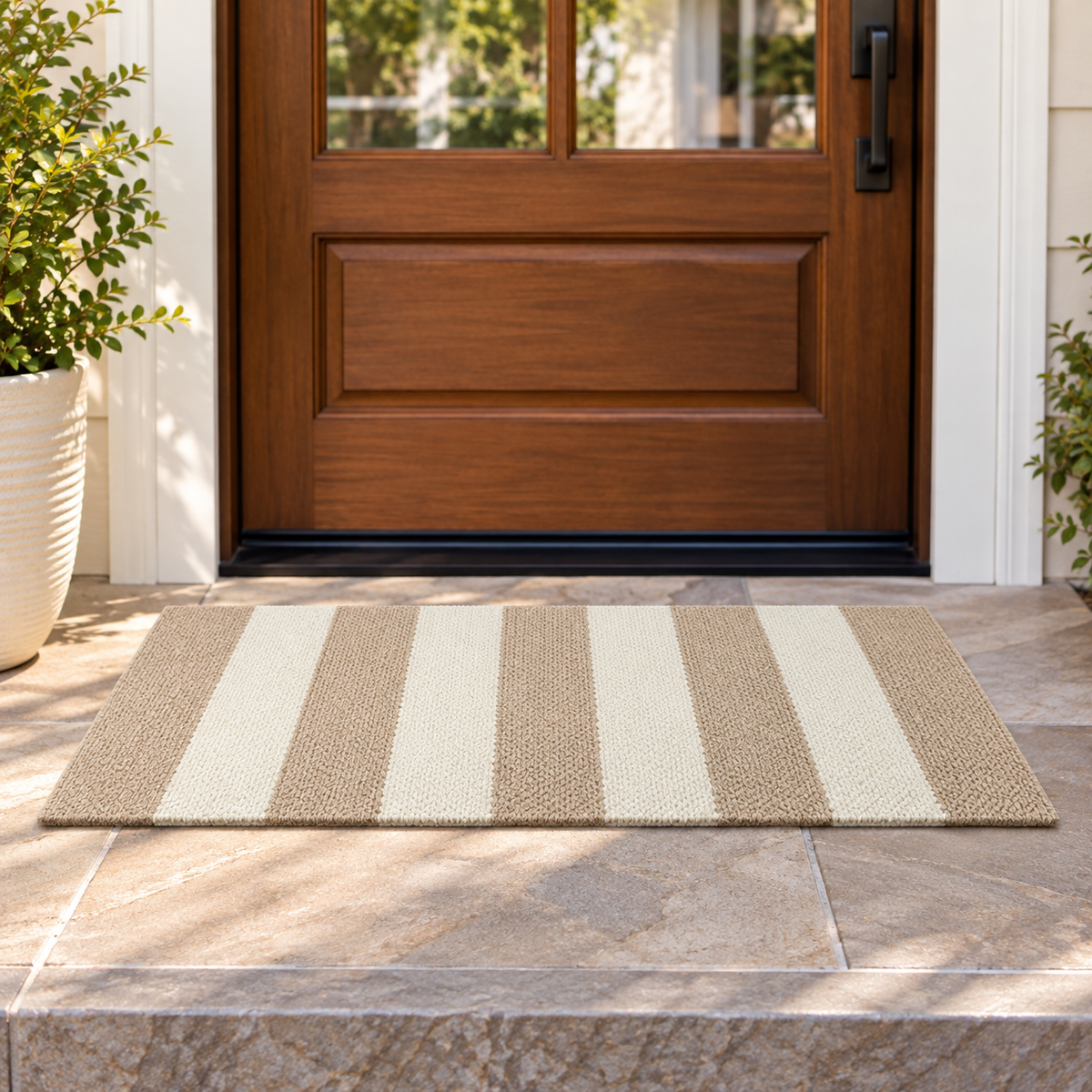 Beige Striped Coir Doormat